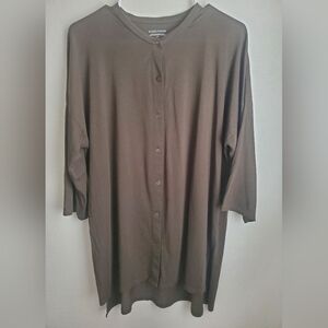EILEEN FISHER Button-Up Tunic 3/4 Sleeve Lightweight Slit Sides Large